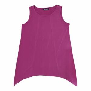 ELLEN TRACY Sleeveless Stretchy Knit Tunic Top Diagonal Hemline Fuchsia Pink